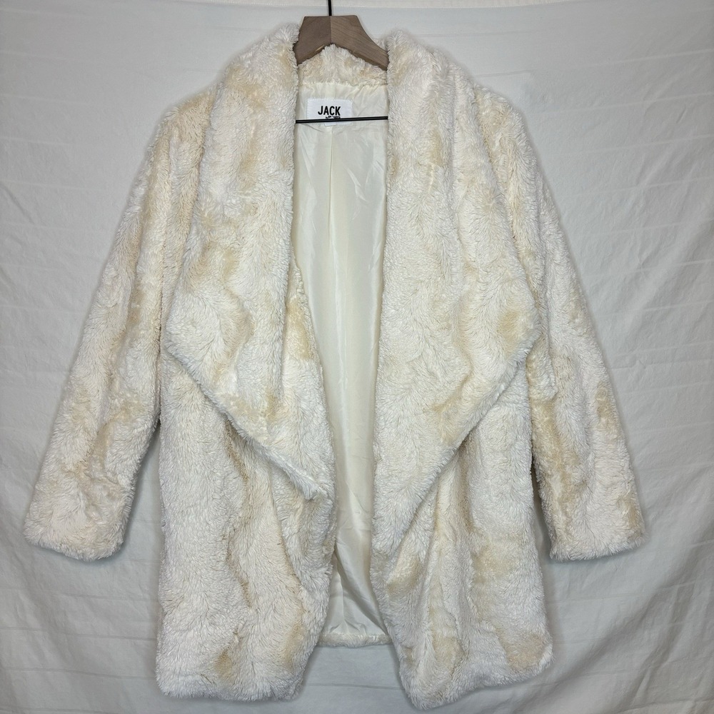 Jack by BB Dakota Jacket Ivory Faux Fur Open Front Small‎ Soft Luxury Going Out